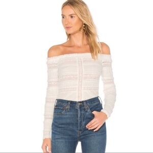 Cinq a Sept Top Womens Small Off The Shoulder Solene Lace Shirt Cream C5